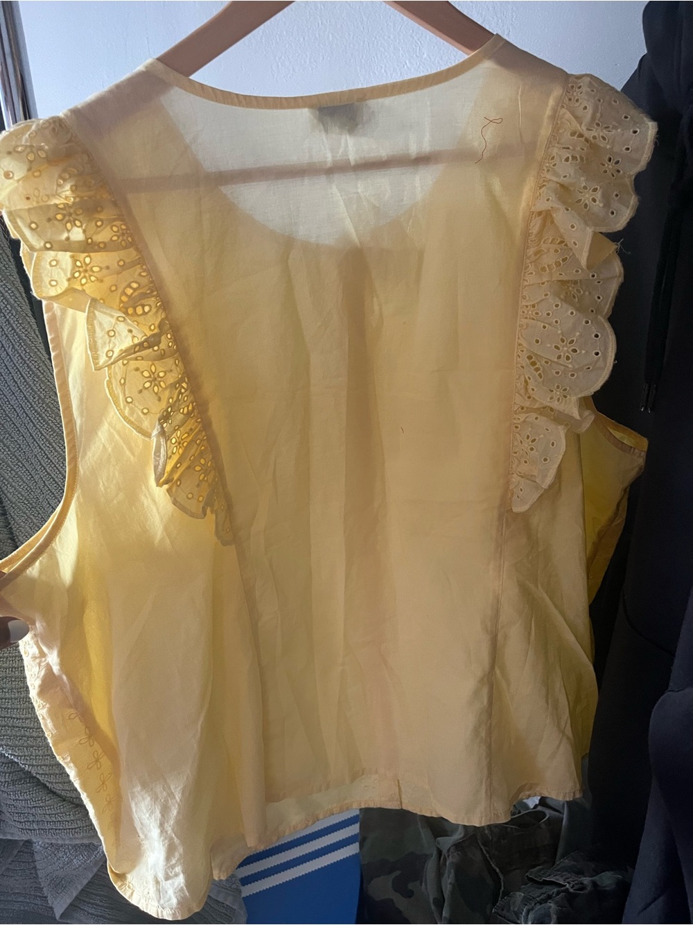 J. Crew Pale Yellow Eyelet Ruffle Camisole